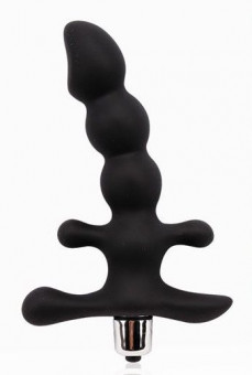 Черный силиконовый анальный вибростимулятор - 14 см., Bior toys