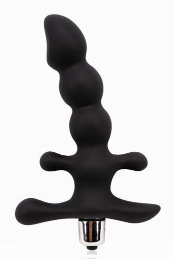 Черный силиконовый анальный вибростимулятор - 14 см., Bior toys