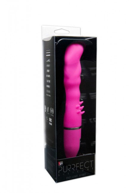 Розовый вибратор PURRFECT SILICONE DELUXE VIBE с шипиками в основании - 15 см., Dream Toys