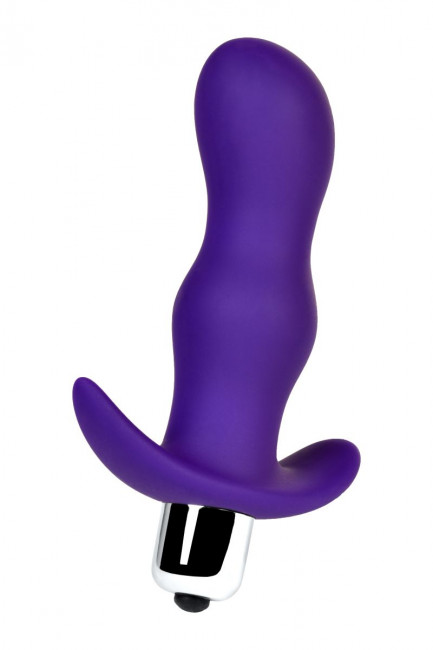 Фиолетовая изогнутая анальная вибропробка - 11,2 см., A-toys