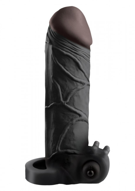 Чёрная вибронасадка с кольцом Vibrating Real Feel 2 Extension - 16 см., Pipedream Чёрная вибронасадка с кольцом Vibrating Real Feel 2 Extension - 16 см., Pipedream