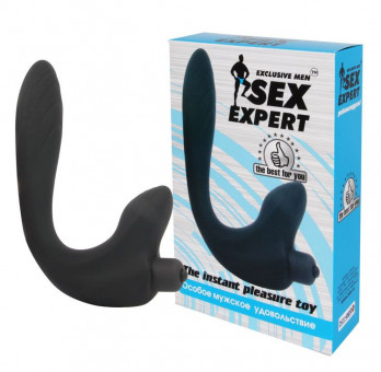 Черный удлиненный силиконовый массажер простаты Sex Expert с отростком, Bior toys