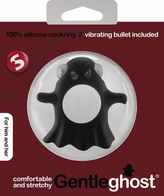 Чёрное эрекционное виброкольцо Gentle Ghost Cockring в виде привидения, Shots Media BV