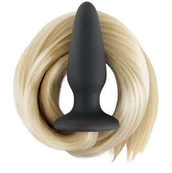 Чёрная анальная пробка с хвостом цвета блонд Filly Tails Palomino, NS Novelties