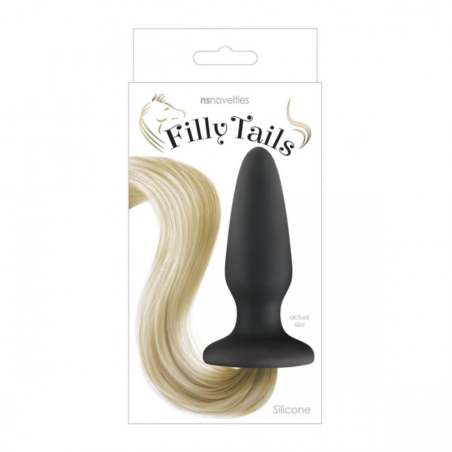 Чёрная анальная пробка с хвостом цвета блонд Filly Tails Palomino, NS Novelties Чёрная анальная пробка с хвостом цвета блонд Filly Tails Palomino, NS Novelties