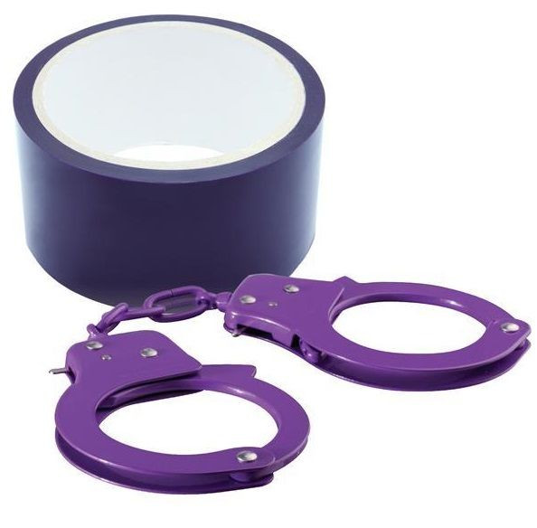 Набор для фиксации BONDX METAL CUFFS AND RIBBON: фиолетовые наручники из листового материала и липкая лента, Dream Toys