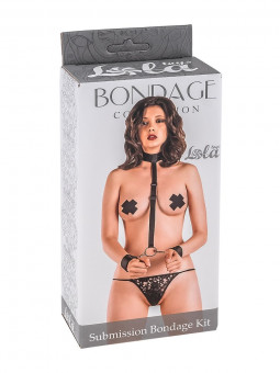 Ошейник с длинной лентой и отстегивающимися наручниками Submission Bondage Kit  One size, Lola toys