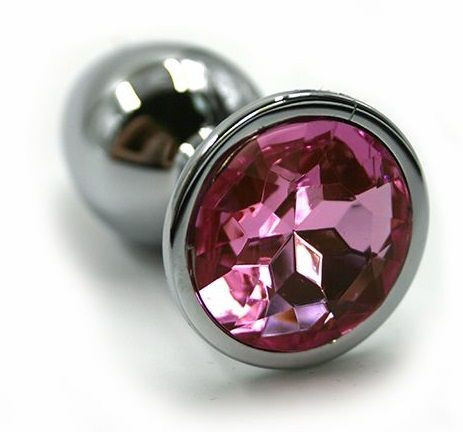 Серебристая алюминиевая анальная пробка с светло-розовым кристаллом - 7 см., Kanikule