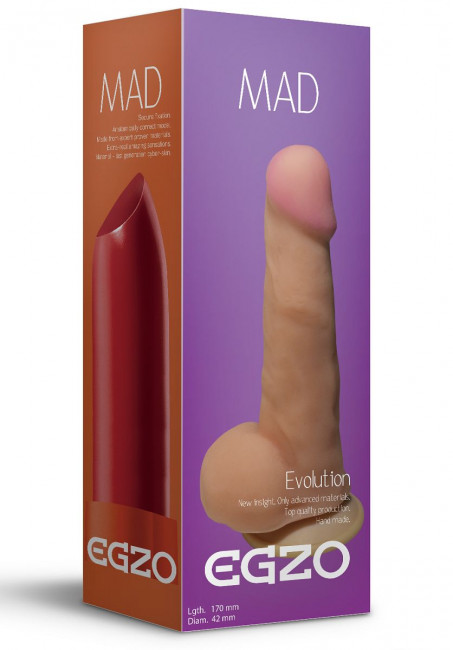 Телесный фаллоимитатор Mad Lipstick с мошонкой и подошвой-присоской - 17 см., EGZO Телесный фаллоимитатор Mad Lipstick с мошонкой и подошвой-присоской - 17 см., EGZO