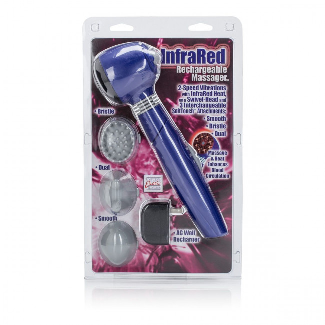 Синий вибромассажёр с 3 сменными насадками Infrared Rechargeable Massager, California Exotic Novelties