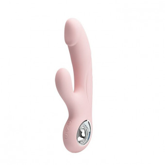 Нежно-розовый вибратор с клиторальным отростком Selene - 19 см., Baile