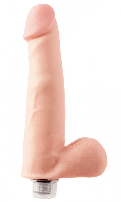 Вибратор-реалистик с мошонкой телесного цвета Vibrating Dong - 21,5 см., Pipedream