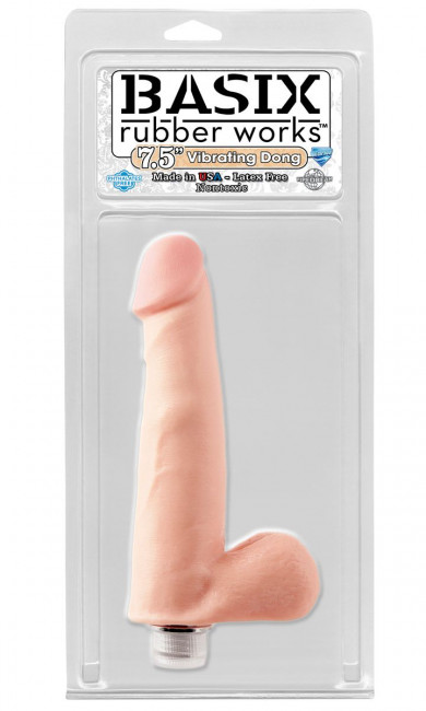Вибратор-реалистик с мошонкой телесного цвета Vibrating Dong - 21,5 см., Pipedream
