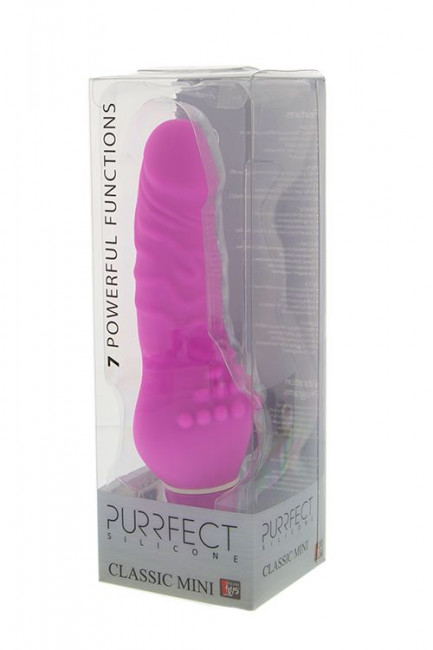 Розовый вибратор с широким основанием PURRFECT SILICONE CLASSIC MINI - 13 см., Dream Toys