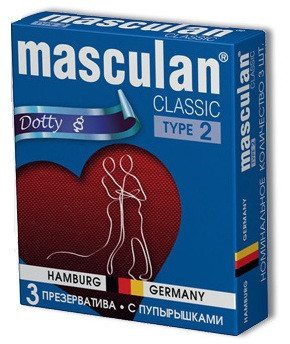 Розовые презервативы Masculan Classic Dotty с пупырышками - 3 шт., Masculan