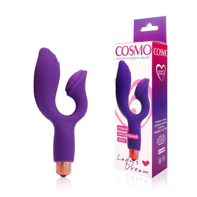 Фиолетовый вибромассажер Cosmo с отростком для стимуляции клитора, Bior toys