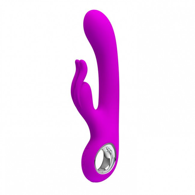 Лиловый вибромассажер с клиторальным отростком Hot Rabbit - 19 см., Baile