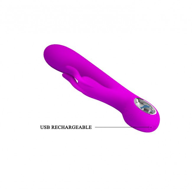 Лиловый вибромассажер с клиторальным отростком Hot Rabbit - 19 см., Baile