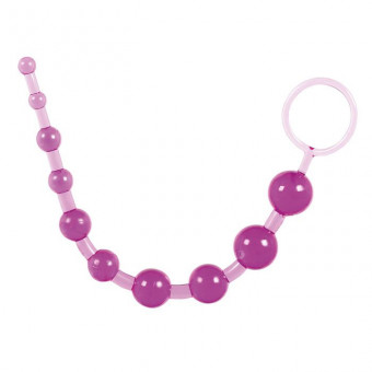 Фиолетовая анальная цепочка с ручкой-кольцом - 25 см., Toy Joy