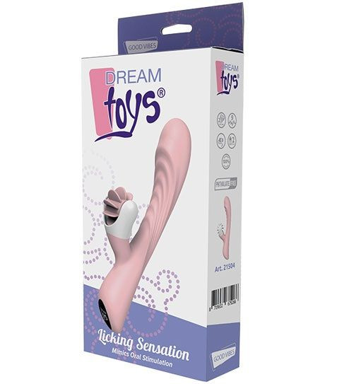 Розовый вибратор с клиторальным стимулятором-вертушкой LICKING SENSATION, Dream Toys Розовый вибратор с клиторальным стимулятором-вертушкой LICKING SENSATION, Dream Toys