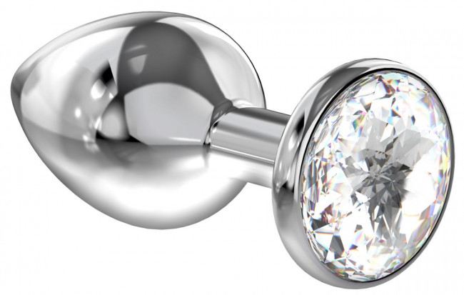 Большая серебристая анальная пробка Diamond Clear Sparkle Large с прозрачным кристаллом - 8 см., Lola toys