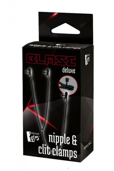 Черные зажимы на соски и клитор на цепочке DELUXE NIPPLE & CLIT CLAMPS