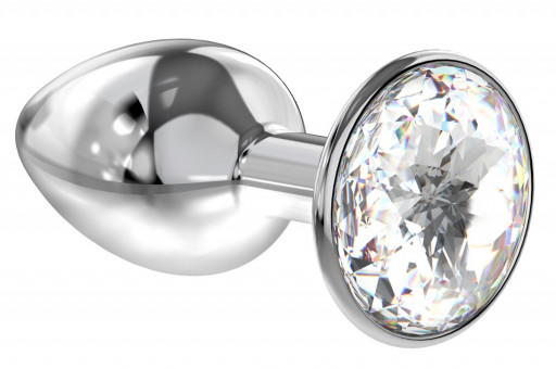 Малая серебристая анальная пробка Diamond Clear Sparkle Small с прозрачным кристаллом - 7 см., Lola toys