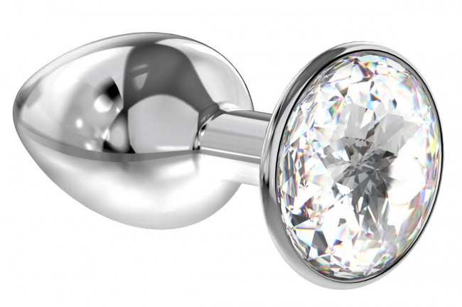Малая серебристая анальная пробка Diamond Clear Sparkle Small с прозрачным кристаллом - 7 см., Lola toys