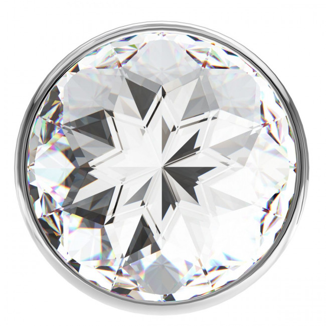 Малая серебристая анальная пробка Diamond Clear Sparkle Small с прозрачным кристаллом - 7 см., Lola toys