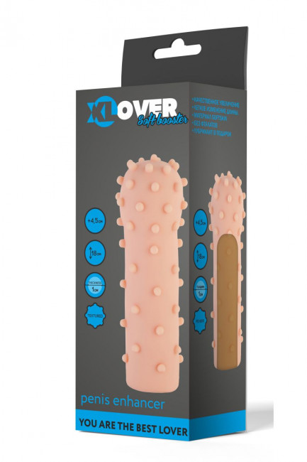Удлиняющая телесная насадка на пенис с шишечками XLover - 18 см., ToyFa