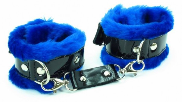 Синие наручники с мехом BDSM Light, БДСМ Арсенал