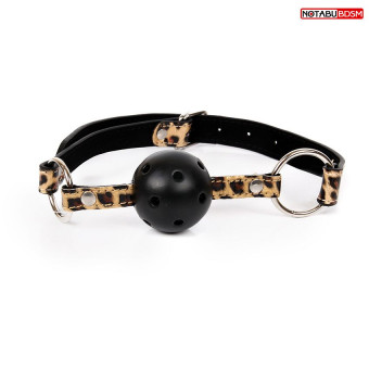 Черный кляп-шарик Ball Gag на леопардовых ремешках, Bior toys