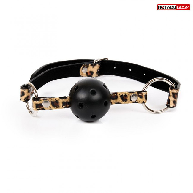 Черный кляп-шарик Ball Gag на леопардовых ремешках, Bior toys Черный кляп-шарик Ball Gag на леопардовых ремешках, Bior toys