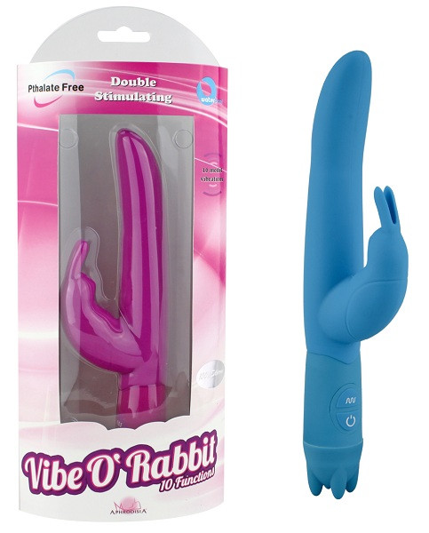 Голубой вибростимулятор 10 Function Vibe-O rabbit - 21 см., Howells Голубой вибростимулятор 10 Function Vibe-O rabbit - 21 см., Howells