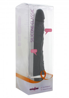 Чёрный силиконовый вибратор CLASSIC SLIM - 21 см., Seven Creations