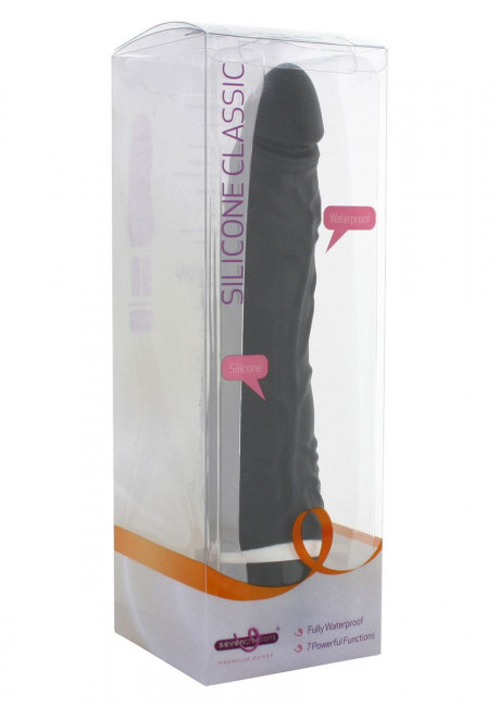 Чёрный силиконовый вибратор CLASSIC SLIM - 21 см., Seven Creations Чёрный силиконовый вибратор CLASSIC SLIM - 21 см., Seven Creations