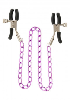 Зажимы для сосков Nipple Chain Metal на фиолетовой цепочке, Toy Joy