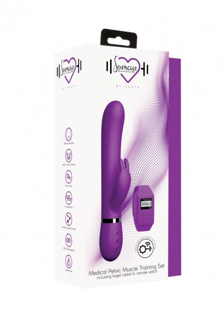 Фиолетовый вибромассажер-кролик Kegel Rabbit с браслетом - 22,5 см. Фиолетовый вибромассажер-кролик Kegel Rabbit с браслетом - 22,5 см.