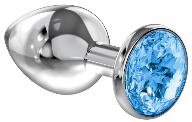 Большая серебристая анальная пробка Diamond Light blue Sparkle Large с голубым кристаллом - 8 см., Lola toys