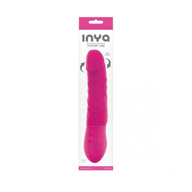 Ярко-розовый вибратор с вращающейся головкой INYA Twister - 22,86 см., NS Novelties