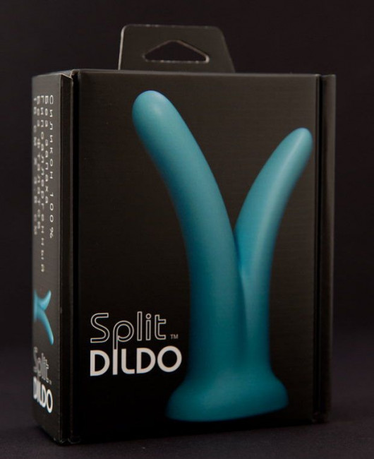 Голубой  фаллоимитатор с раздвоенным концом SplitDildo - 16 см., SplitDildo