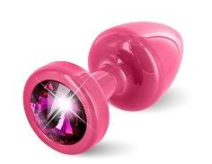 Розовая пробка с малиновым кристаллом ANNI round Pink T1 Fuschia - 6 см., DIOGOL