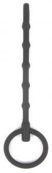 Чёрный силиконовый уретральный стимулятор с кольцом - 11,5 см., Bior toys