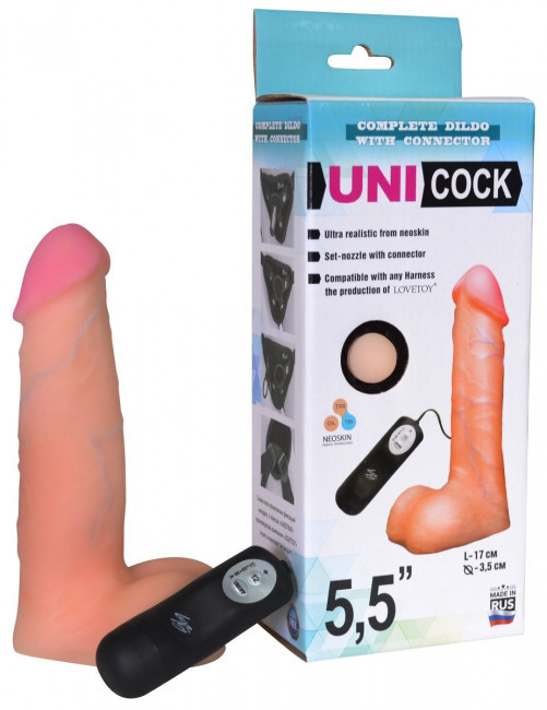 Фаллическая насадка Харнесс UNICOCK 5,5" с вибрацией - 17 см., LOVETOY (А-Полимер)
