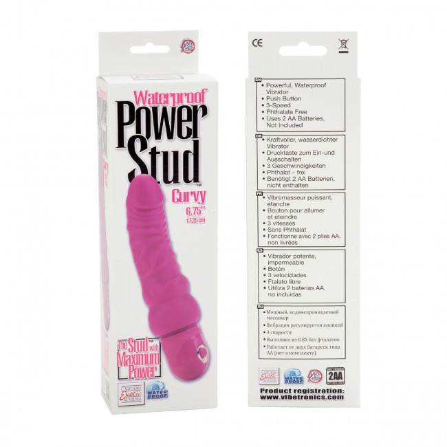 Розовый вибратор Power Stud Curvy Dongs - 17,3 см., California Exotic Novelties