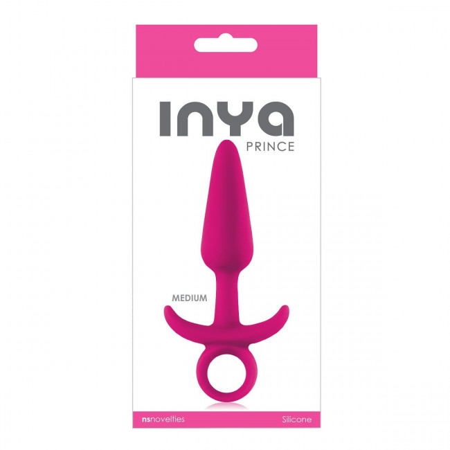 Ярко-розовая анальная пробка с держателем INYA Prince Medium - 13 см., NS Novelties