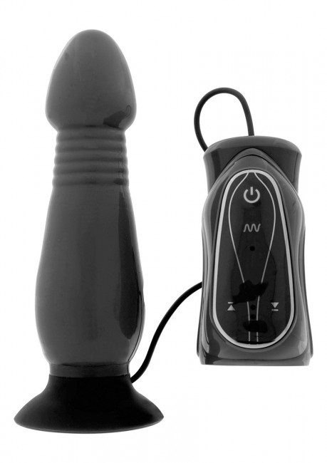 Чёрный анальный стимулятор с вибрацией THRUSTING BUTT PLUG - 14,5 см., Seven Creations