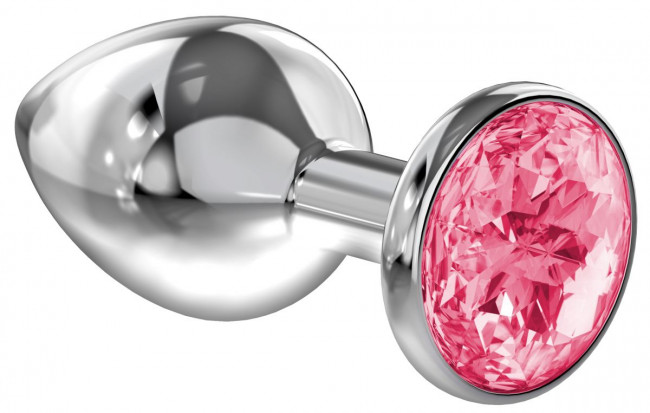 Большая серебристая анальная пробка Diamond Pink Sparkle Large с розовым кристаллом - 8 см., Lola toys
