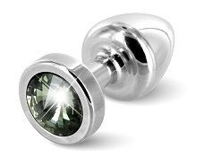 Серебристая пробка с черным кристаллом ANNI round Silver T1 Black Diamond - 6 см., DIOGOL