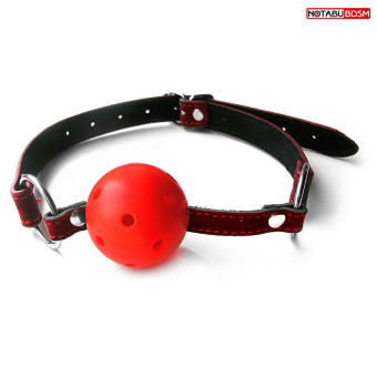 Красно-черный пластиковый кляп-шарик с отверстиями Ball Gag, Bior toys